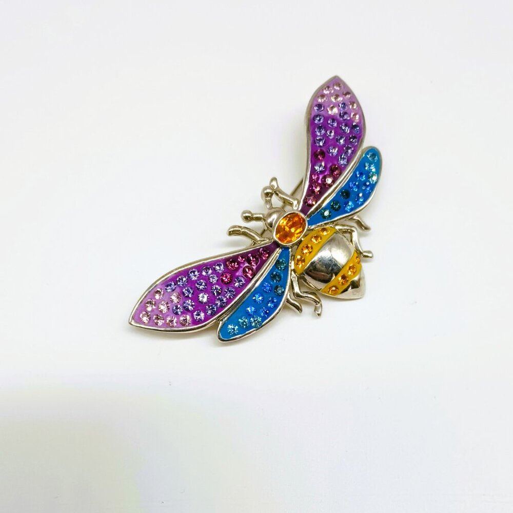 Vibrant Enamel Butterfly Brooch Silver Tone Purple Blue Pin Rhinestone Jewelry